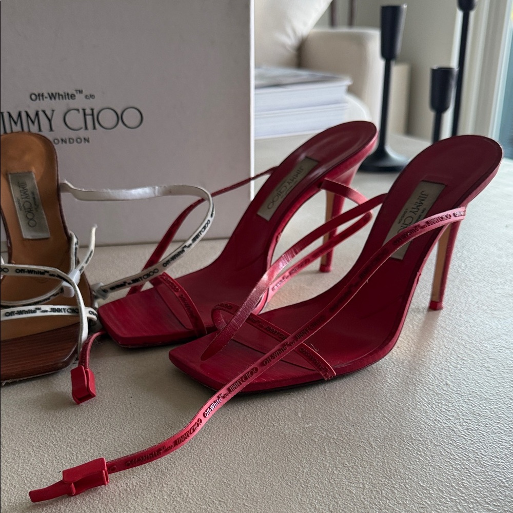 Jimmy Choo Red and White Strappy Heels Sale all together 2 pair of shoes - Picture 3 of 7